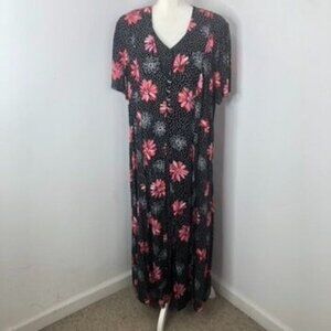 Vintage Betseys Things Black Floral & Polka Dot Womens Dress 20W 1990's *FLAWS*